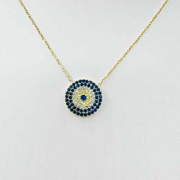 Elegant 18K Gold and Sapphire Blue Pendant Necklace - Picture 1 of 5